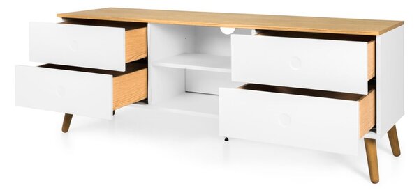 Tavolo TV bianco con gambe in rovere, larghezza 162 cm Dot - Tenzo