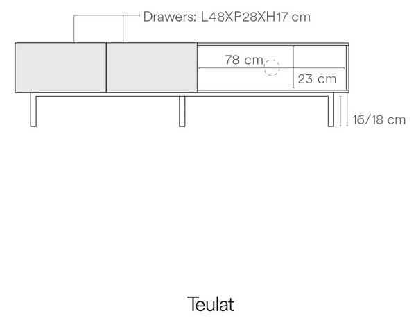 Tavolo TV in rovere decorato in bianco e naturale 180x45 cm Arista - Teulat