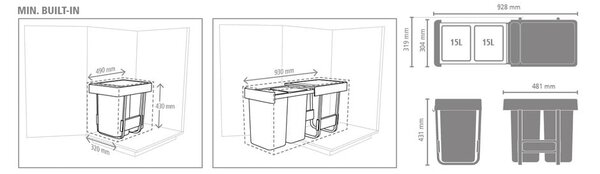 Bidone in plastica da incasso per raccolta differenziata in grigio scuro menta 30 l Sort&Go - Brabantia