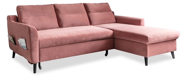Divano letto angolare in velluto rosa, angolo destro Stylish Stan - Miuform