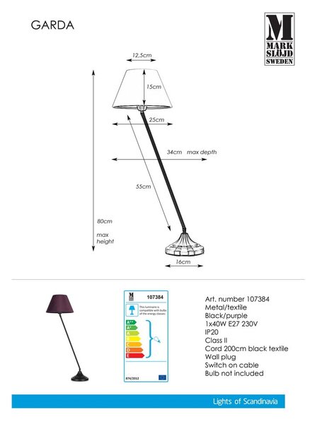 Lampada da tavolo nera e viola Garda - Markslöjd