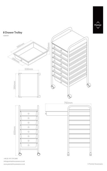 Scaffale mobile in plastica bianco-argento 33x83 cm - Premier Housewares