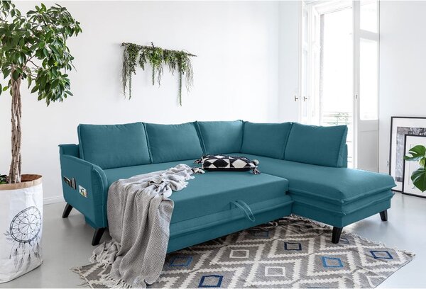 Divano letto angolare turchese L, angolo destro Charming Charlie - Miuform