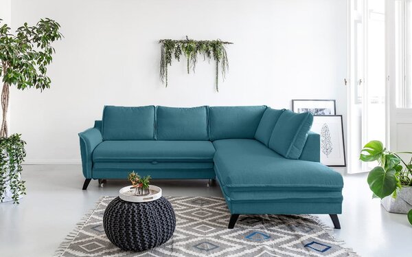 Divano letto angolare turchese L, angolo destro Charming Charlie - Miuform