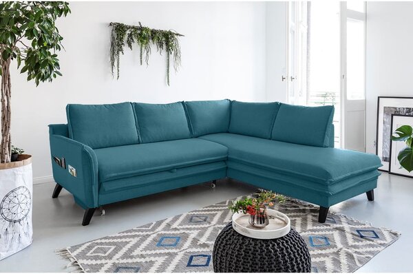 Divano letto angolare turchese L, angolo destro Charming Charlie - Miuform