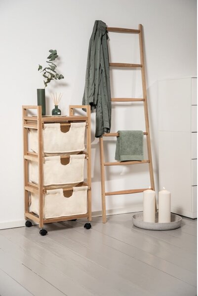 Scaffale da bagno in legno di acacia con tre ripiani su ruote 44x96cm Acina - Wenko