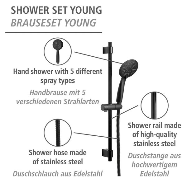 Set doccia nero in acciaio inox 66 cm Young - Wenko