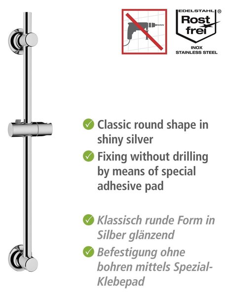 Asta per doccia senza foratura color argento lucido in acciaio inox con supporto scorrevole 70 cm – Wenko