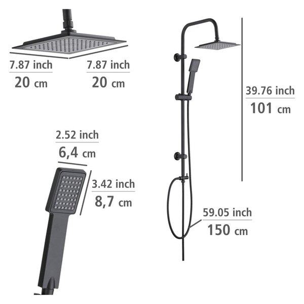 Set doccia in acciaio inox nero opaco 101 cm Cuadro - Wenko