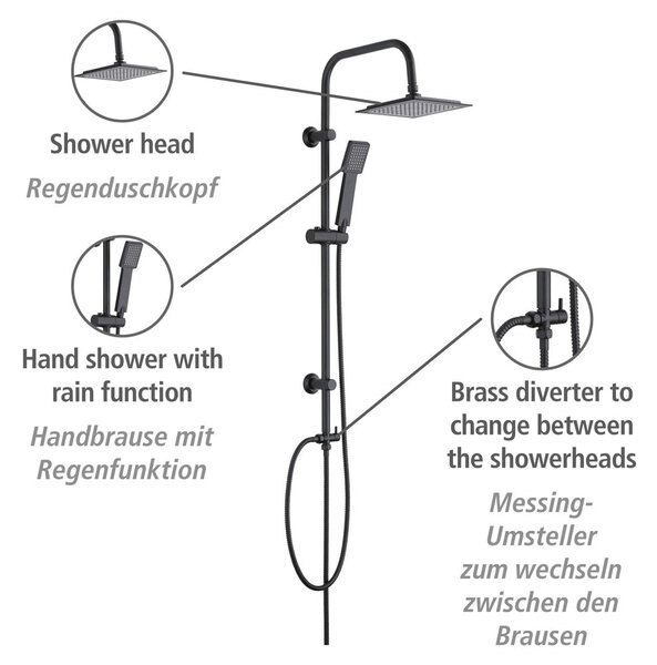 Set doccia in acciaio inox nero opaco 101 cm Cuadro - Wenko