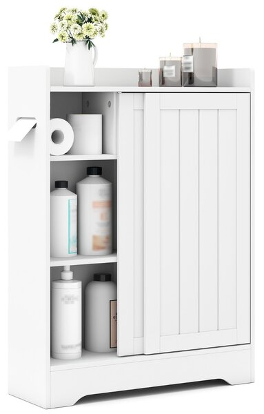 Costway Armadio sottile con porta carta igienica e ripiani regolabili accanto al wc, Armadio da bagno per spazi ridotti Bianco