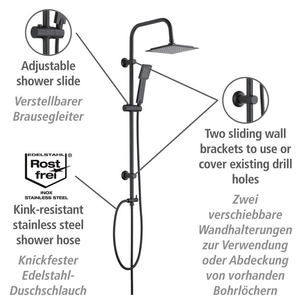 Set doccia in acciaio inox nero opaco 101 cm Cuadro - Wenko