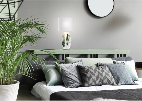 Lampada da tavolo bianco-verde con paralume in tessuto (altezza 59 cm) Palma - Candellux Lighting