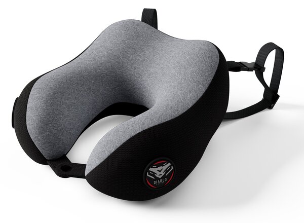 Cuscino da viaggio per il collo, per l'aereo, memory foam, grigio-nero: Diablo TRAVEL PILLOW