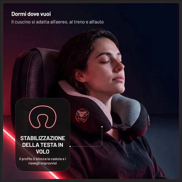 Cuscino da viaggio per il collo, per l'aereo, memory foam, grigio-nero: Diablo TRAVEL PILLOW