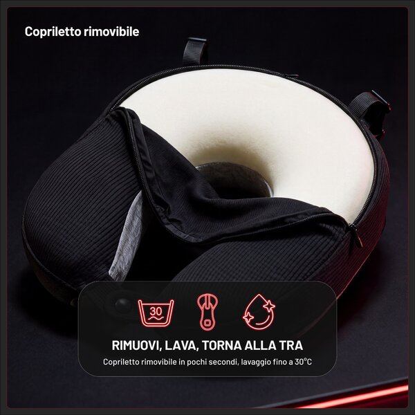 Cuscino da viaggio per il collo, per l'aereo, memory foam, grigio-nero: Diablo TRAVEL PILLOW