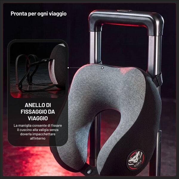 Cuscino da viaggio per il collo, per l'aereo, memory foam, grigio-nero: Diablo TRAVEL PILLOW