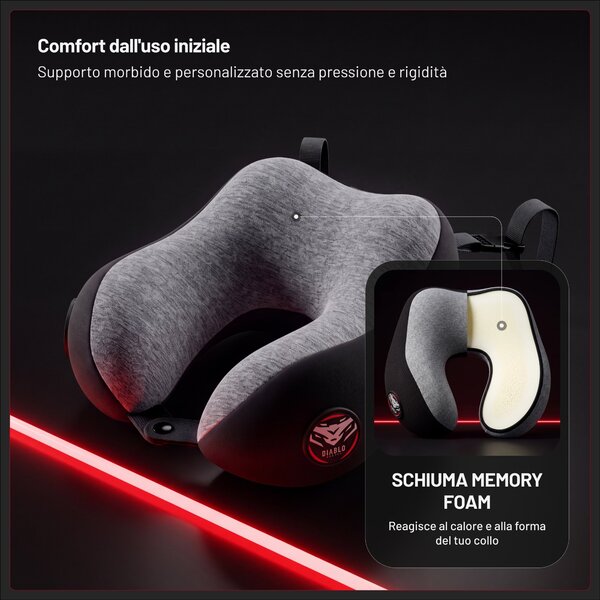 Cuscino da viaggio per il collo, per l'aereo, memory foam, grigio-nero: Diablo TRAVEL PILLOW
