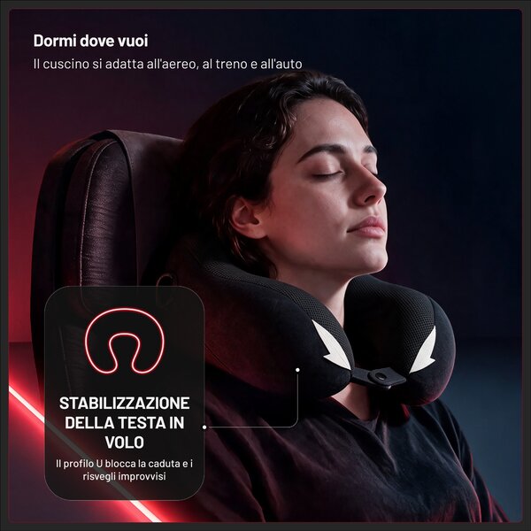 Cuscino da viaggio per il collo, per l'aereo, memory foam, nero: Diablo TRAVEL PILLOW