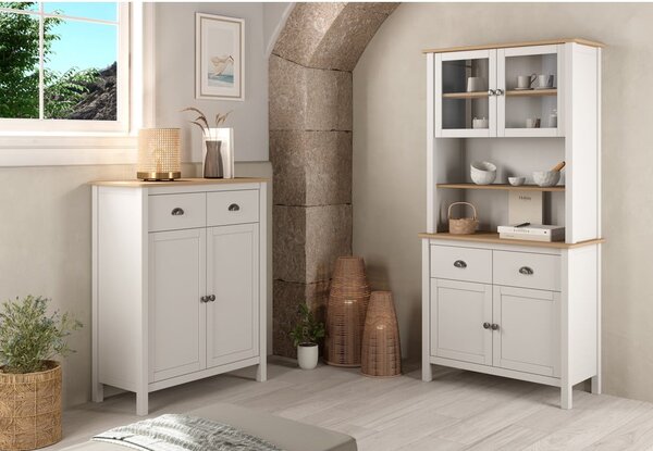 Vetrina bianca/naturale in legno di pino 90x180,5 cm Misti - Marckeric