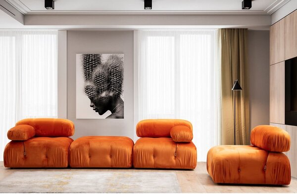Sgabello in velluto arancione Bubble - Artie
