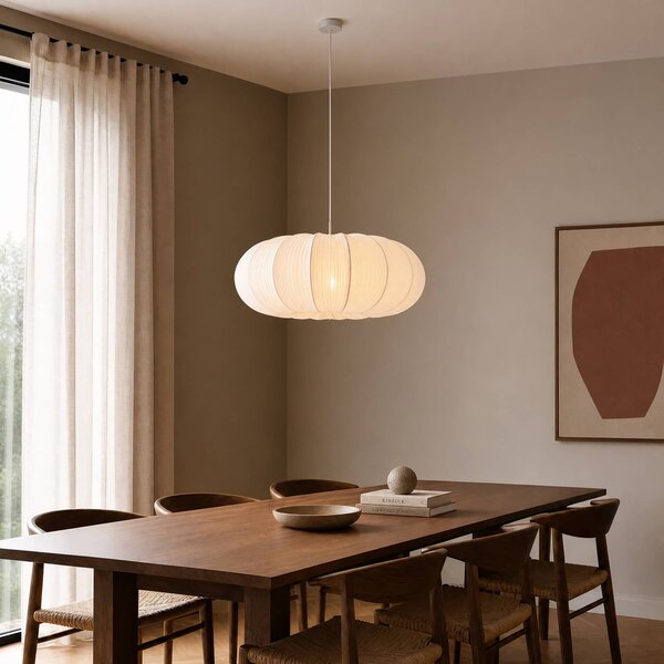 Lampada a sospensione Marielle Lindby, dimmerabile, Bianco / Opale, Soggiorno / Sala da pranzo, Tessuto / Stoffa / Seta, Scandinavo, Lampada a sospensione