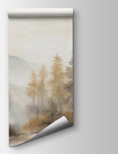 Carta da parati Dipinto raffigurante degli alberi in una foresta avvolta dalla nebbia, Carta da parati Natura, Carta da parati popolare, w09290 - Tapeko.it