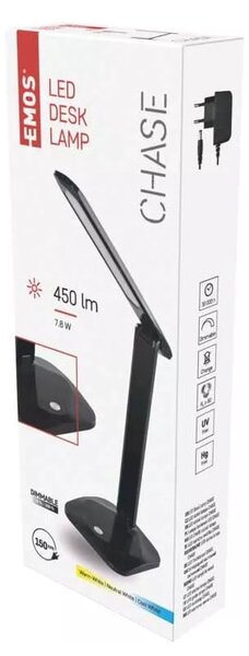 Lampada da tavolo dimmerabile a LED nera (altezza 37 cm) Chase - EMOS