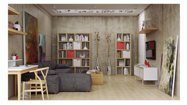 Libreria bianca con bordo in legno 70x198 cm Berlin - TemaHome