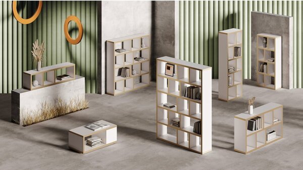Libreria bianca con bordo in legno 70x198 cm Berlin - TemaHome