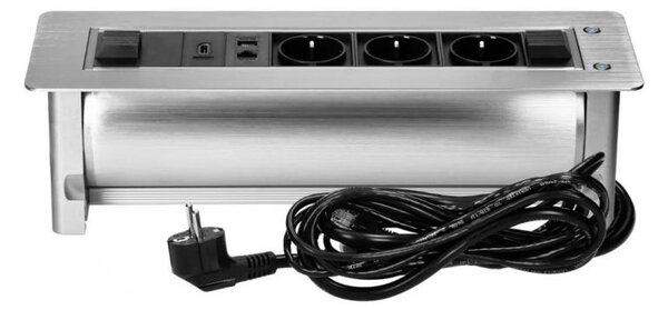 Presa a scomparsa scrivania con LAN, HDMI in acciaio con apertura elettrica-Arrediorg