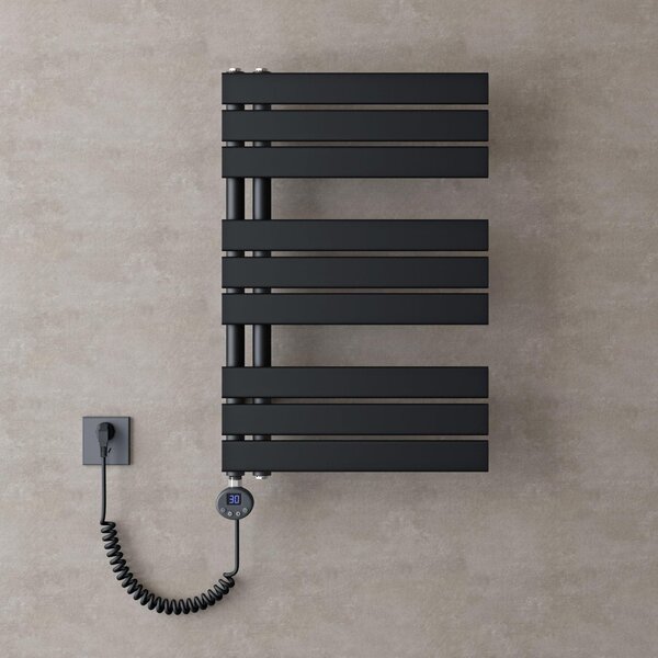 Doporro Scaldasalviette Elettrico Bagno con Termostato Digitale e Funzione Timer 76x50cm 600W Antracite, Termoarredo Elettrico Temperatura Regolabile, Radiatore da Parete Verticale - FN