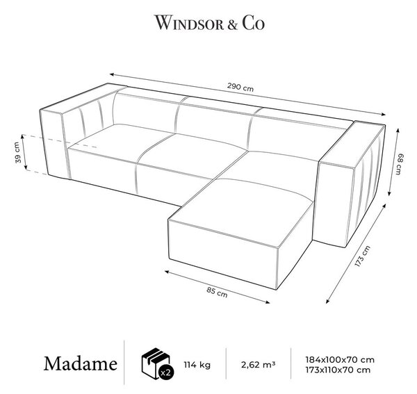 Divano angolare in pelle marrone cognac (angolo destro) Madame - Windsor & Co Sofas