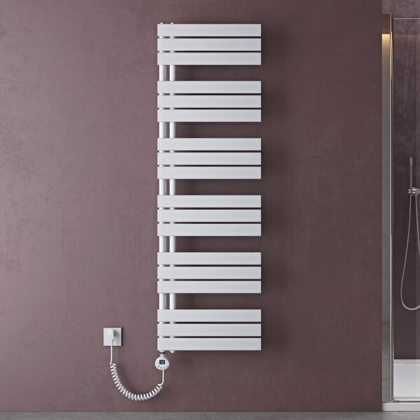 Doporro Scaldasalviette Elettrico Bagno con Termostato Digitale e Funzione Timer 159x50cm 1000W Bianco, Termoarredo Elettrico Temperatura Regolabile, Radiatore da Parete Verticale - FN