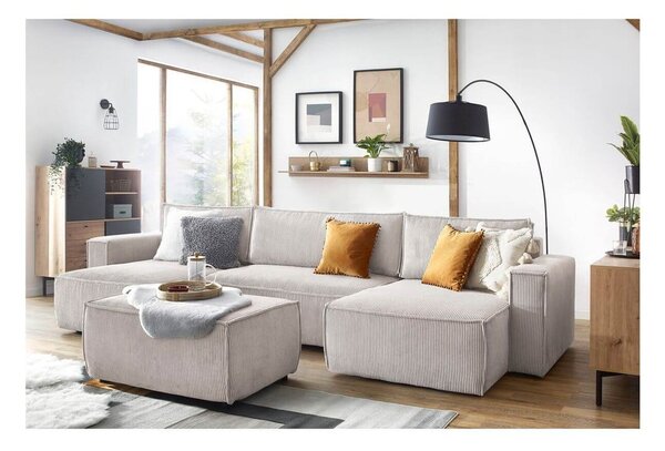 Sgabello in velluto a coste beige Nihad - Bobochic Paris