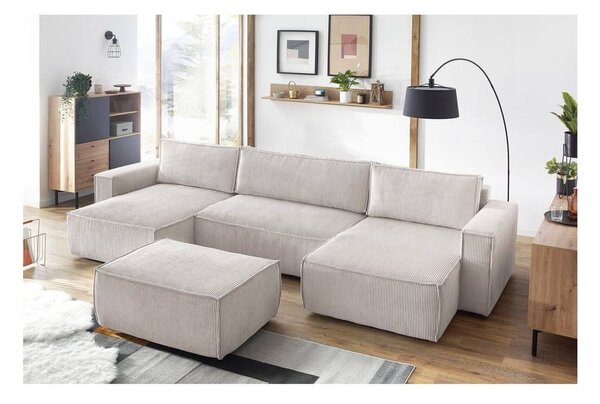 Sgabello in velluto a coste beige Nihad - Bobochic Paris
