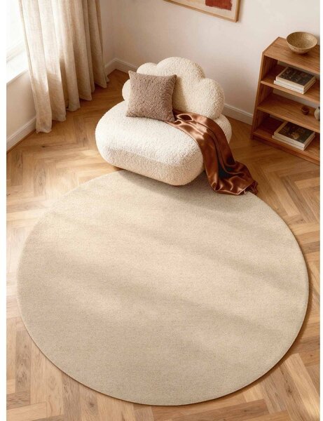 Tappeto rotondo beige in lana tessuto a mano ø 160 cm Puristic Knots – Elle Decoration