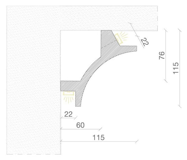 Cornice Pitturabile Angolare e Flessibile per Pareti Curve per Strisce LED - 2m Variante Lunghezza 2 Metri
