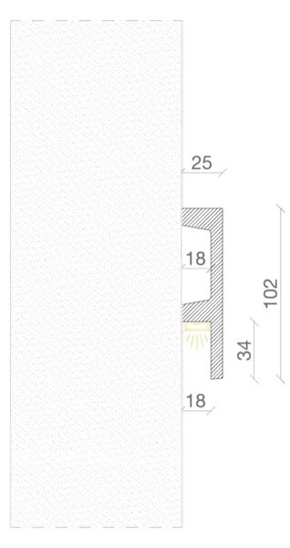 Cornice Pitturabile Squadrata Flessibile XL da Parete per Strisce LED - 2m Variante Lunghezza 2 Metri
