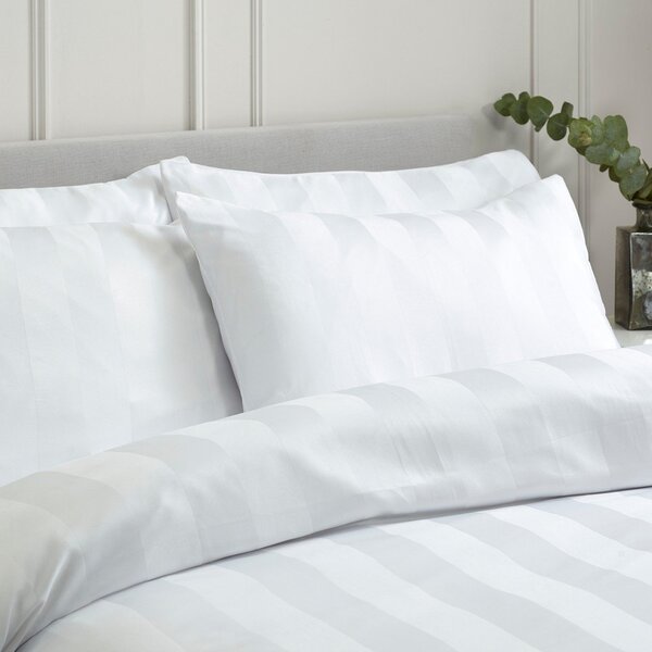 Set copripiumino e federa bianco in raso di seta per letto matrimoniale 3 pezzi 200x200 cm So Soft Satin Stripe – Catherine Lansfield