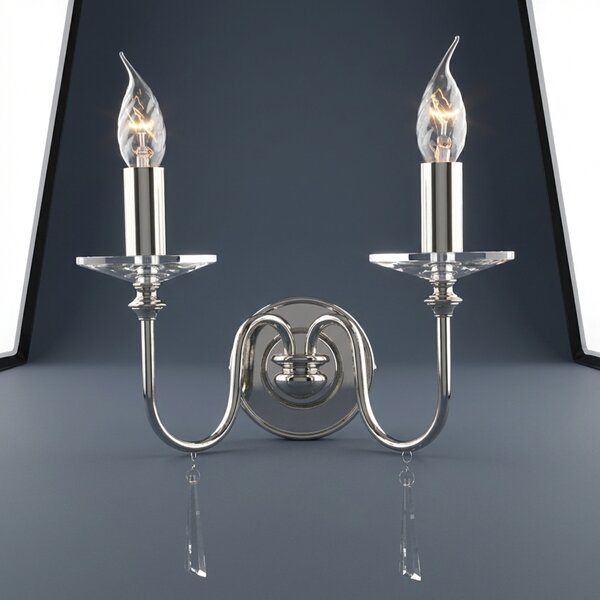 Applique Classica Finsbury Park Acciaio Nichel Lucido Vetro 2 Luci E14