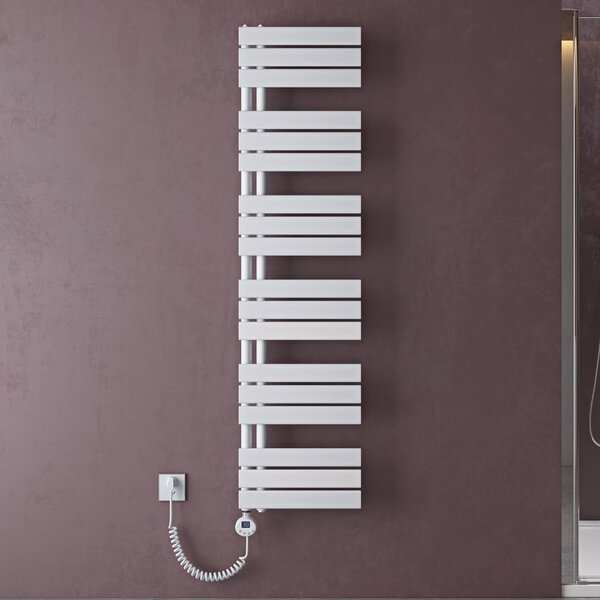 Doporro Scaldasalviette Elettrico Bagno con Termostato Digitale e Funzione Timer 159x40cm 1000W Bianco, Termoarredo Elettrico Temperatura Regolabile, Radiatore da Parete Verticale - FN
