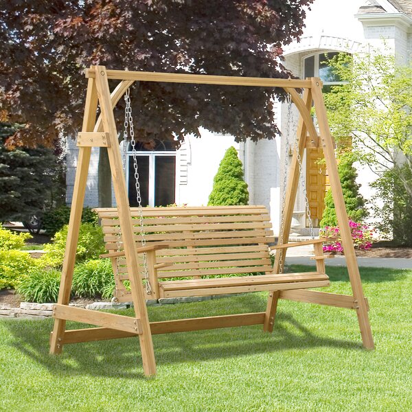 Outsunny Dondolo Da Giardino 2 Posti con Supporti Bicchieri, 1,8x1,2x1,85 m, Legno Naturale | Aosom Italy