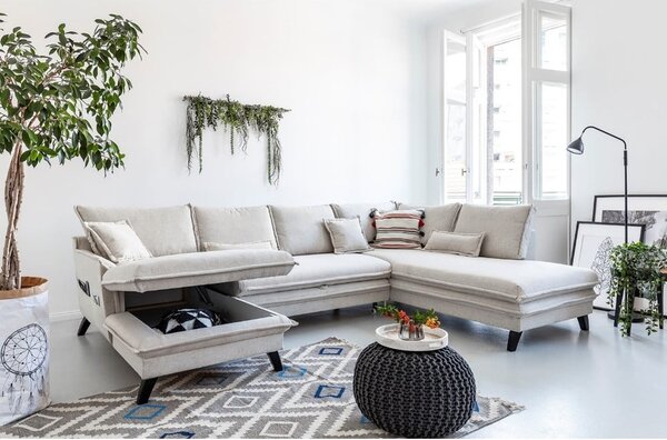 Divano letto a U beige chiaro, angolo destro Charming Charlie - Miuform