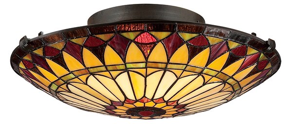 Plafoniera Tiffany West End Vetro Bronzo Vintage 2 Luci E27