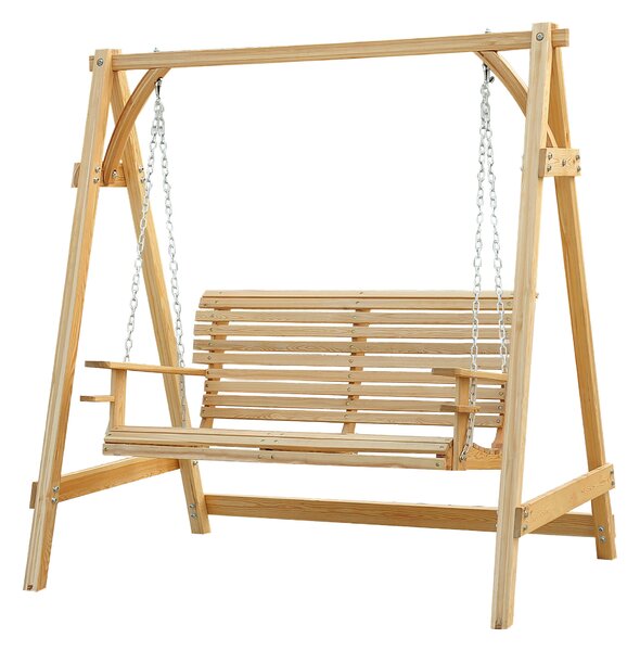 Outsunny Dondolo Da Giardino 2 Posti con Supporti Bicchieri, 1,8x1,2x1,85 m, Legno Naturale | Aosom Italy