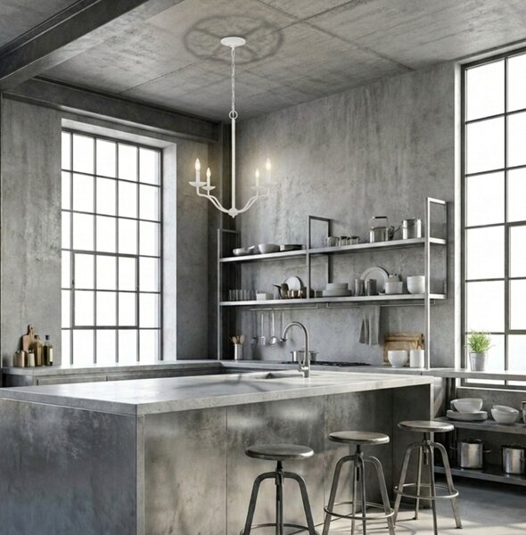 Lampadario Classico Annie Acciaio Bianco Gesso 4 Luci E14