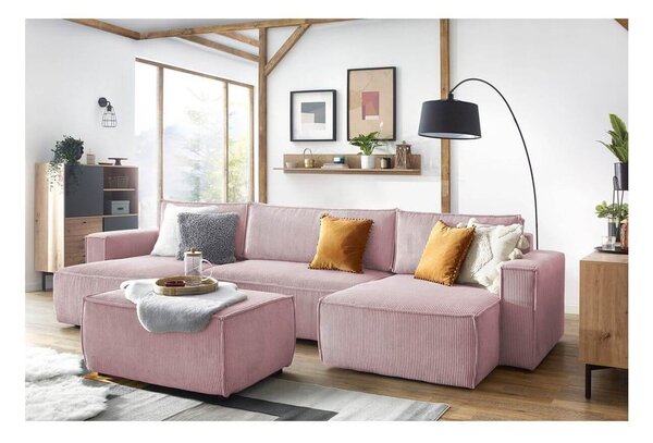 Sgabello in velluto a coste rosa chiaro Nihad - Bobochic Paris