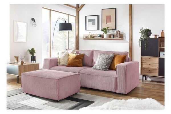 Sgabello in velluto a coste rosa chiaro Nihad - Bobochic Paris