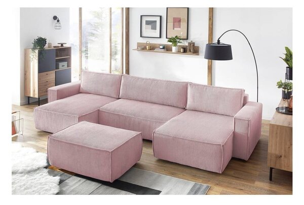 Sgabello in velluto a coste rosa chiaro Nihad - Bobochic Paris